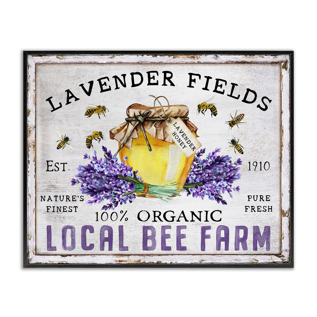 Stupell Industries Lavender Fields Bee Farm Framed Giclee Wall Art Design by Creatif Belle